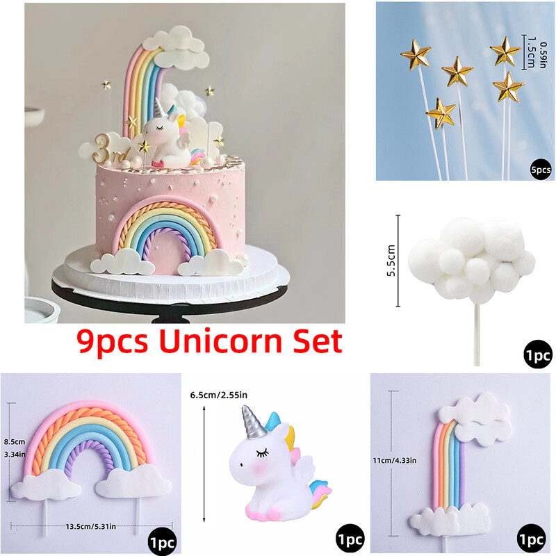 Unicorn Cake Topper με Rainbow Clouds Stars for Kids Χρόνια πολλά Διακοσμήσεις τούρτας Κοριτσίστικο 16ο πάρτι Προμήθειες Δώρα για ενήλικες