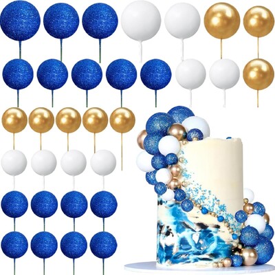 32db csillogó kék golyós torta teteje, óceán témaválasztása, színes golyó alakú cupcake betét születésnapi parti esküvői dekorációhoz