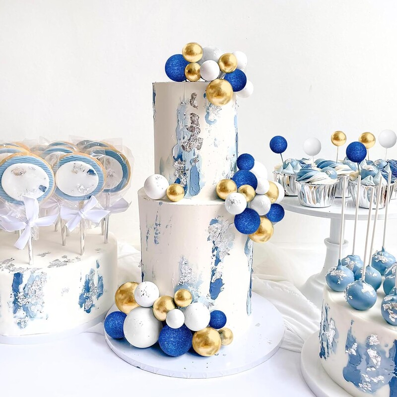 32 τμχ Glitter Blue Ball Cake Topper Ocean Θέμα Επιλογές Πολύχρωμο ένθετο Cupcake σε σχήμα μπάλας για διακόσμηση γάμου σε πάρτι γενεθλίων