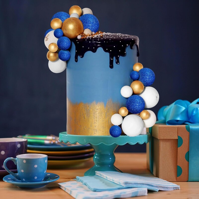 32 τμχ Glitter Blue Ball Cake Topper Ocean Θέμα Επιλογές Πολύχρωμο ένθετο Cupcake σε σχήμα μπάλας για διακόσμηση γάμου σε πάρτι γενεθλίων