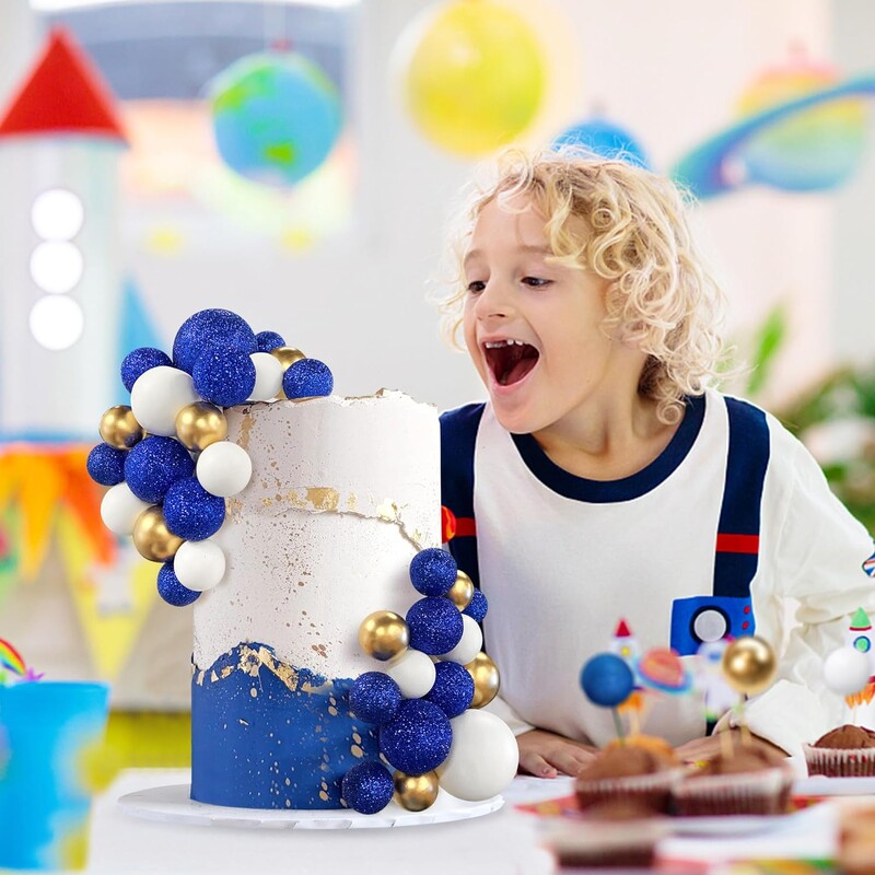 32 τμχ Glitter Blue Ball Cake Topper Ocean Θέμα Επιλογές Πολύχρωμο ένθετο Cupcake σε σχήμα μπάλας για διακόσμηση γάμου σε πάρτι γενεθλίων