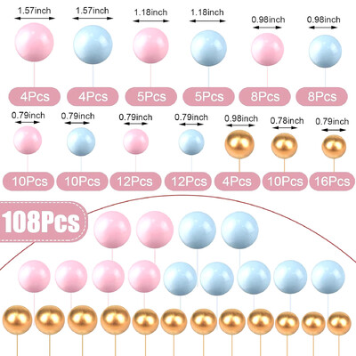 108 db golyós tortafeltét lufi Cupcake topper barkács torta betét topper hab tortagolyók sütési dekoráció esküvői születésnapra