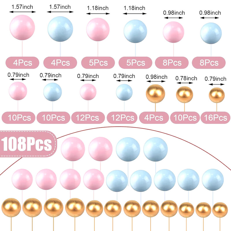 108 τμχ Μπαλάκια Κέικ Τοπ Μπαλόνια Cupcake Topper DIY Ένθετο κέικ Topper Foam Μπάλες κέικ Διακόσμηση ψησίματος για γενέθλια γάμου