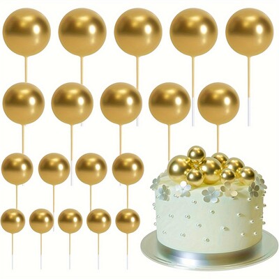 20db Tortafedő Arany Ezüst Golyó Boldog születésnapot Tortafedő Barkácsolás Cupcake Zászló Esküvői Karácsonyi Bál dekor Születésnapi Dekoráció
