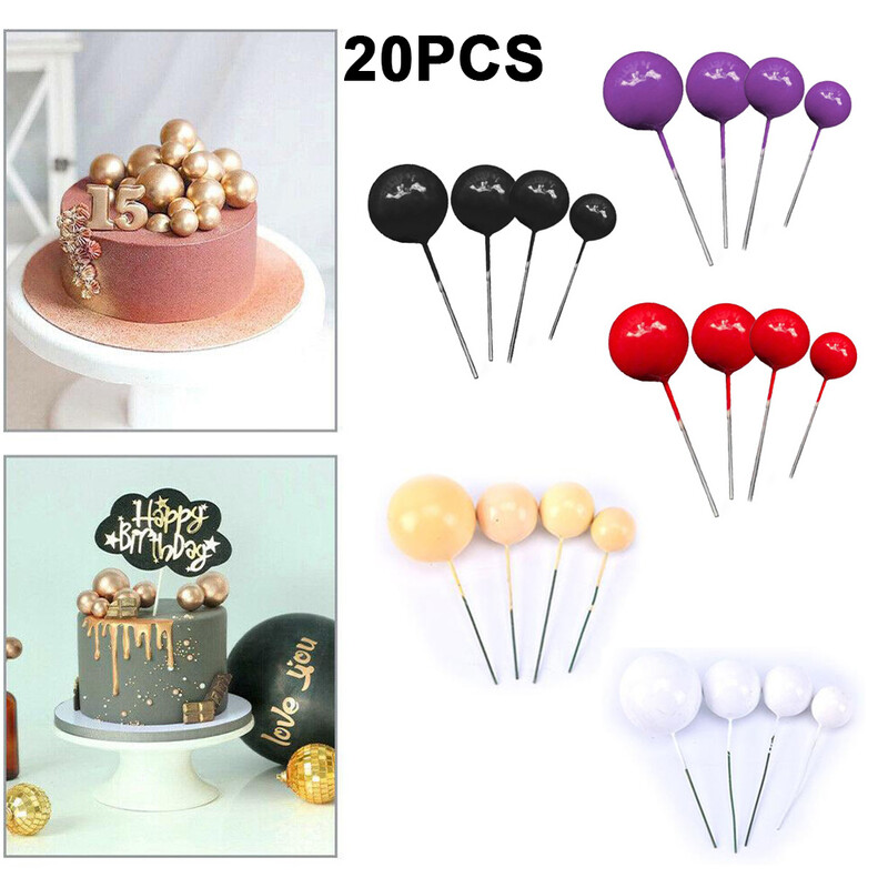 20db Golyós tortafesték Kreatív Arany Ezüst Lovely Ball Születésnapi Party Cupcake Topper Decor Barkácsolás Tortabetét Picks Dekoráció
