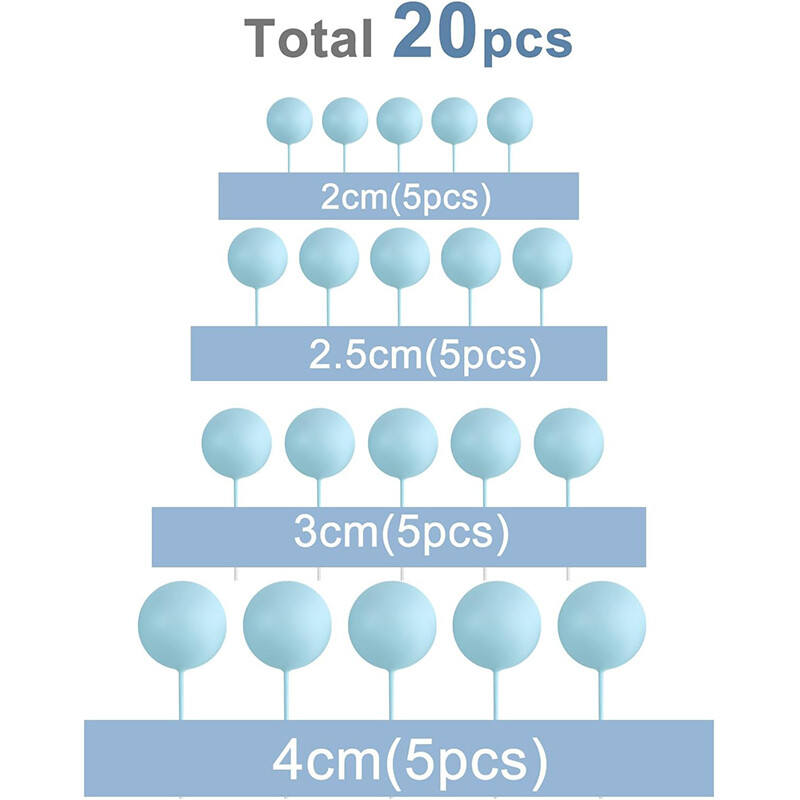 20 db Kék golyós tortafeltétek dekorációk barkács habgolyós tortabetét Cupcake-feltétek esküvői évfordulós születésnapi parti kellékek