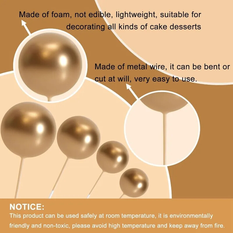 20 db Golyós tortafeltét díszítések Mini léggömbök Tortafeltét rudak Aranygolyók Tortacsákányok Topper golyók dekorációk