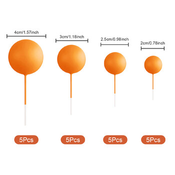 20 бр. Декорации за топка за торта Мини балони Пръчки за топка за торта Оранжеви топки за сватба, рожден ден, годишнина Декорация на торта