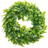 2 csomag mesterséges puszpáng koszorú mesterséges zöld leveles koszorú bejárati ajtó függő koszorú díszítés, 10 hüvelyk