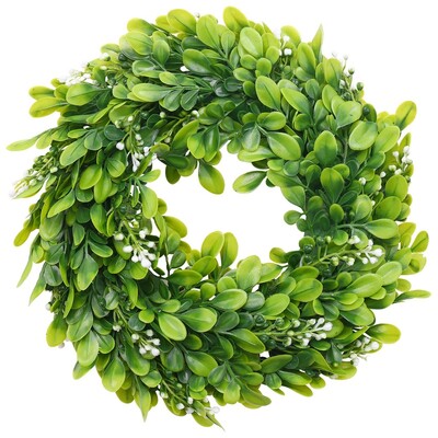 2 csomag mesterséges puszpáng koszorú mesterséges zöld leveles koszorú bejárati ajtó függő koszorú díszítés, 10 hüvelyk