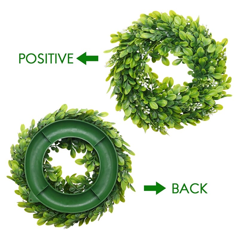 2 csomag mesterséges puszpáng koszorú mesterséges zöld leveles koszorú bejárati ajtó függő koszorú díszítés, 10 hüvelyk