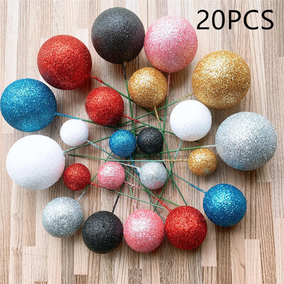 20 τμχ Glitter Ball Happy Birthday Cake Topper Pink Gold Gift Cake Toppers for Christmas Party Dessert Decoration