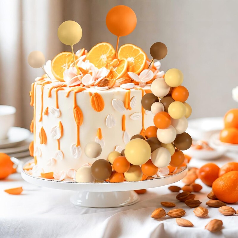 48τμχ Πορτοκαλί Διακοσμήσεις Τούρτας Μπάλες Κέικ Topper για Διακόσμηση γαμήλιας τούρτας γενεθλίων (πορτοκαλί, κίτρινο, βερίκοκο, χακί)