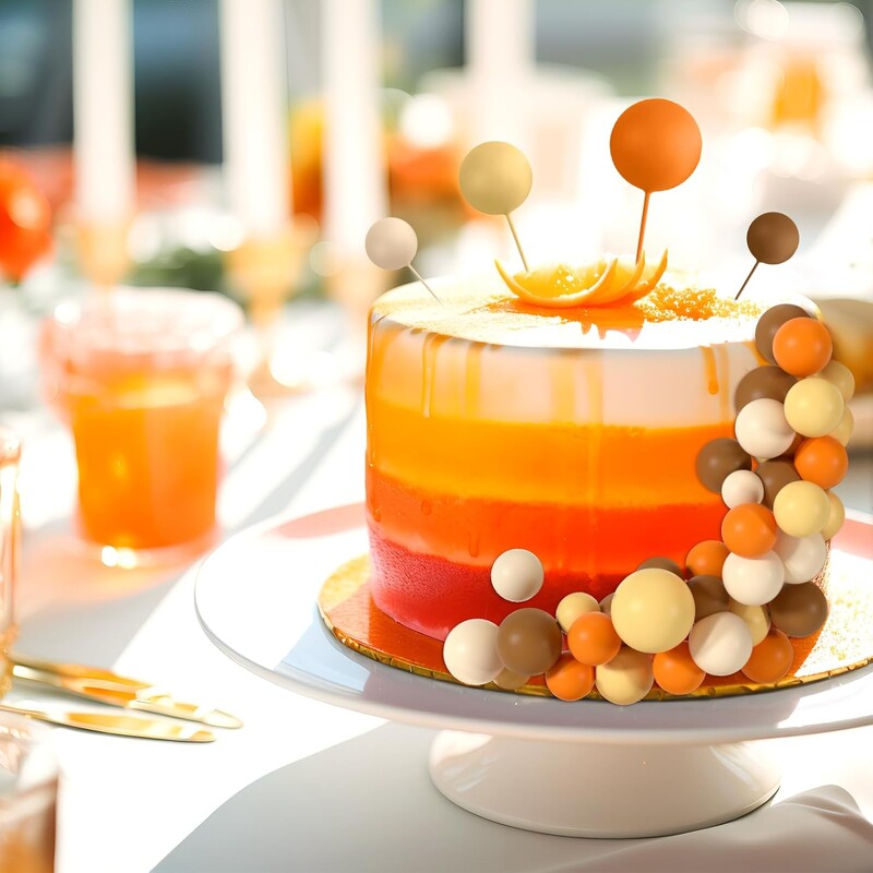 48τμχ Πορτοκαλί Διακοσμήσεις Τούρτας Μπάλες Κέικ Topper για Διακόσμηση γαμήλιας τούρτας γενεθλίων (πορτοκαλί, κίτρινο, βερίκοκο, χακί)