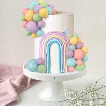 50 бр Rainbow Cake Topper Balls Macaron Balls Cake Toppers за декорация на торта за рожден ден Baby Shower Консумативи за сватбено тържество