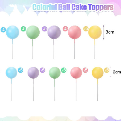 50db Rainbow Cake Topper Balls Macaron Balls Tortafeltétek születésnapi tortadíszítéshez Babazuhany Esküvői Party kellékek