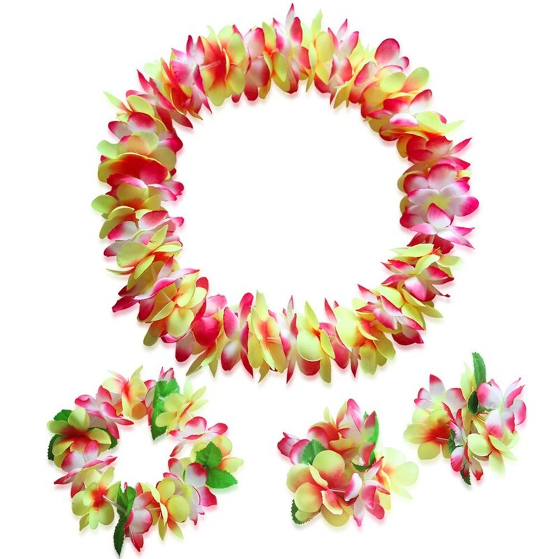 Χαβάης τεχνητό λουλούδι Γιρλάντα Πολύχρωμα λουλούδια Κολιέ Κολιέ Παραλία Leis Κολιέ με θέμα Aloha Στεφάνι γενεθλίων