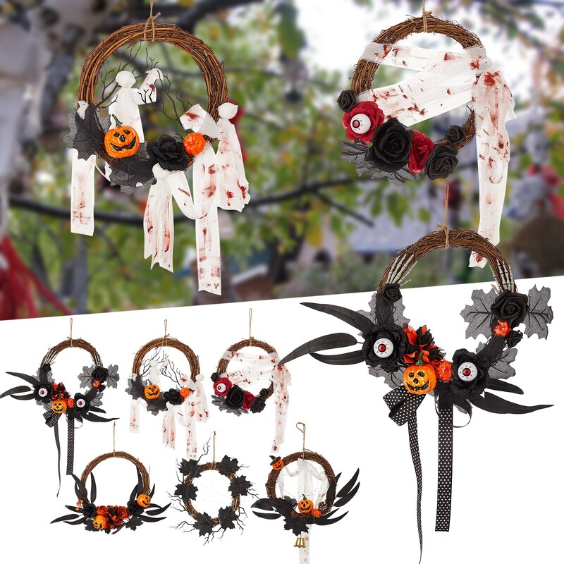 Virágkoszorú Halloween Party koszorú a bejárati udvaron beltéri és kültéri dekorációkhoz