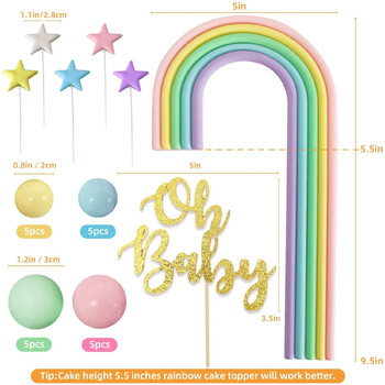 27 бр. Rainbow Cake Toppers Цветна топка от пяна Звезди Oh Baby Cake Topper за новородено Рожден ден Добре дошли Консумативи за партита на тема бебе