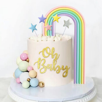 27 бр. Rainbow Cake Toppers Цветна топка от пяна Звезди Oh Baby Cake Topper за новородено Рожден ден Добре дошли Консумативи за партита на тема бебе