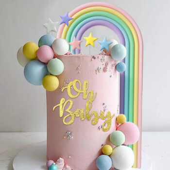 27 бр. Rainbow Cake Toppers Цветна топка от пяна Звезди Oh Baby Cake Topper за новородено Рожден ден Добре дошли Консумативи за партита на тема бебе