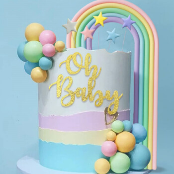 27 бр. Rainbow Cake Toppers Цветна топка от пяна Звезди Oh Baby Cake Topper за новородено Рожден ден Добре дошли Консумативи за партита на тема бебе