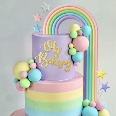 27 τμχ Rainbow Cake Toppers Color Foam Ball Stars Oh Baby Cake Topper for Newborn Birthday Welcome Baby themed Party Supplies