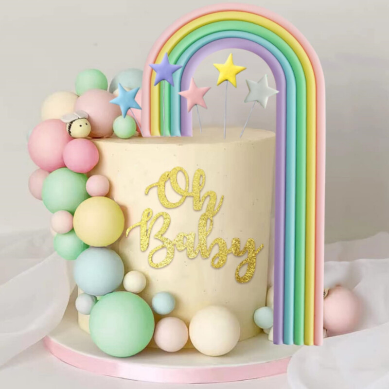27db szivárványos tortafeltétek színes habgolyós golyós Ó baba tortafeltöltő újszülött születésnapi üdvözlő baba témájú parti kellékek