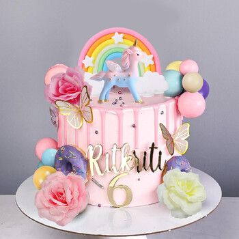 47PCS Unicorn Cake Topper Rainbow Cake Decorations с пеперуди Unicorn Balls Декорация на торта за рожден ден за момчета и момичета