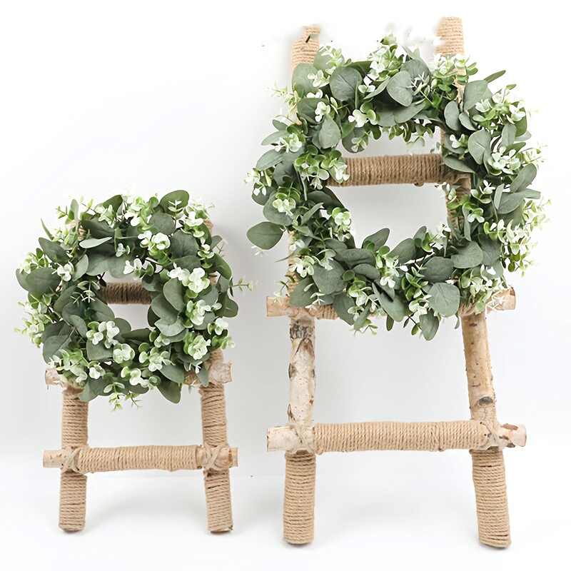 Eukaliptusz levél koszorú kreatív mesterséges füzér függő medálok esküvői dekoráció otthon kültéri bejárati ajtó ablak dekoráció