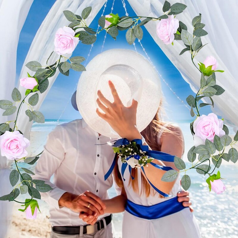 Karbantartást nem igénylő virágfüzér Hamis rózsa virágszőlő Elegáns mesterséges eukaliptusz rózsafüzér házikert beltéri használatra