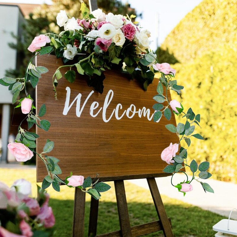 Karbantartást nem igénylő virágfüzér Hamis rózsa virágszőlő Elegáns mesterséges eukaliptusz rózsafüzér házikert beltéri használatra