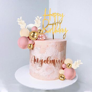 32Pcs Pink Gold Ball Cake Toppers Set Pearl Ball Cupcake Topper Flags за деца Рожден ден Сватбени декорации Baby Shower