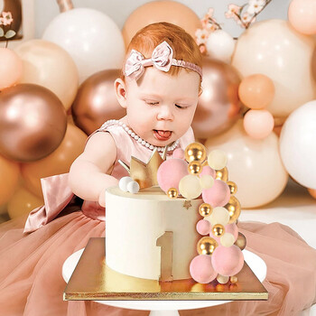 32Pcs Pink Gold Ball Cake Toppers Set Pearl Ball Cupcake Topper Flags за деца Рожден ден Сватбени декорации Baby Shower