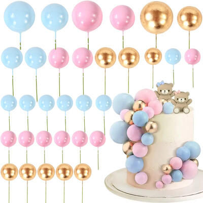 32Pcs Ροζ χρυσή μπάλα για τούρτες σετ Pearl Ball Cupcake Flags για Παιδικά πάρτι γενεθλίων Διακοσμήσεις γάμου Baby Shower
