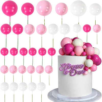 32Pcs Ροζ χρυσή μπάλα για τούρτες σετ Pearl Ball Cupcake Flags για Παιδικά πάρτι γενεθλίων Διακοσμήσεις γάμου Baby Shower