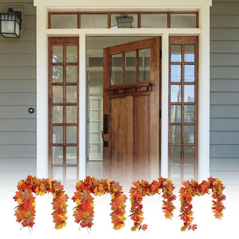 Őszi füzér 2 DB selyem őszi füzér juharlevelekkel díszített 5,7 láb őszi koszorú dekoráció Hálaadás ajtó akasztó kandallóhoz