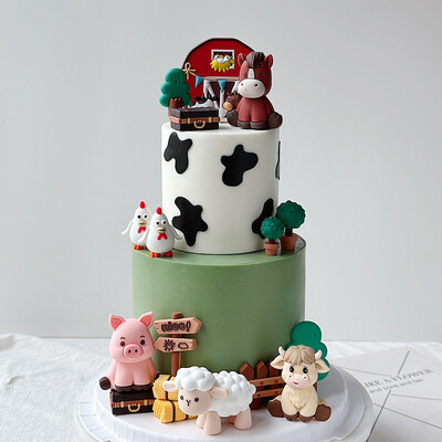 Farm Critters Cake Topper Yaks Ponies Sheep Piglets Chickens Farm Greenhouse Ξύλινο Σπίτι Αγόρι Κορίτσι Διακοσμήσεις τούρτας γενεθλίων