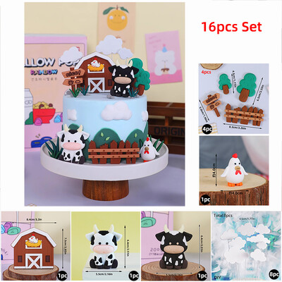 Farm Critters Cake Topper Yaks Ponies Sheep Piglets Chickens Farm Greenhouse Ξύλινο Σπίτι Αγόρι Κορίτσι Διακοσμήσεις τούρτας γενεθλίων