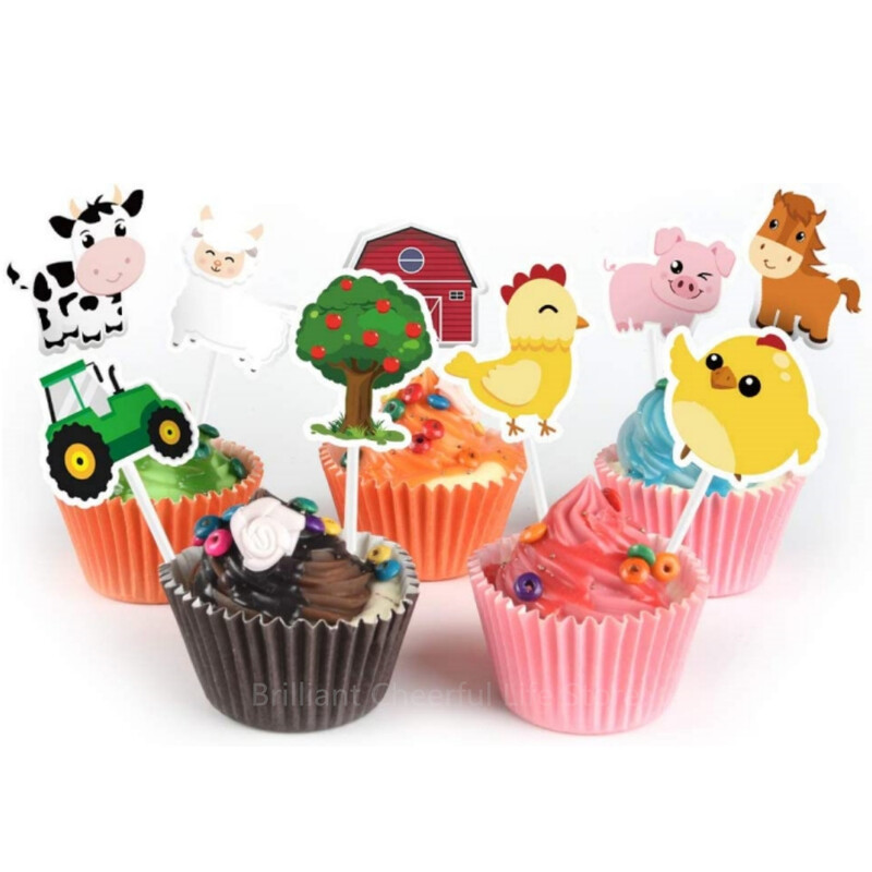 Farm Animal Cake Topper Rajzfilm Farm Cake Decor Party kellékek gyerekeknek Születésnapi Babazuhany Barnyard Cupcake Topper Dekorációk