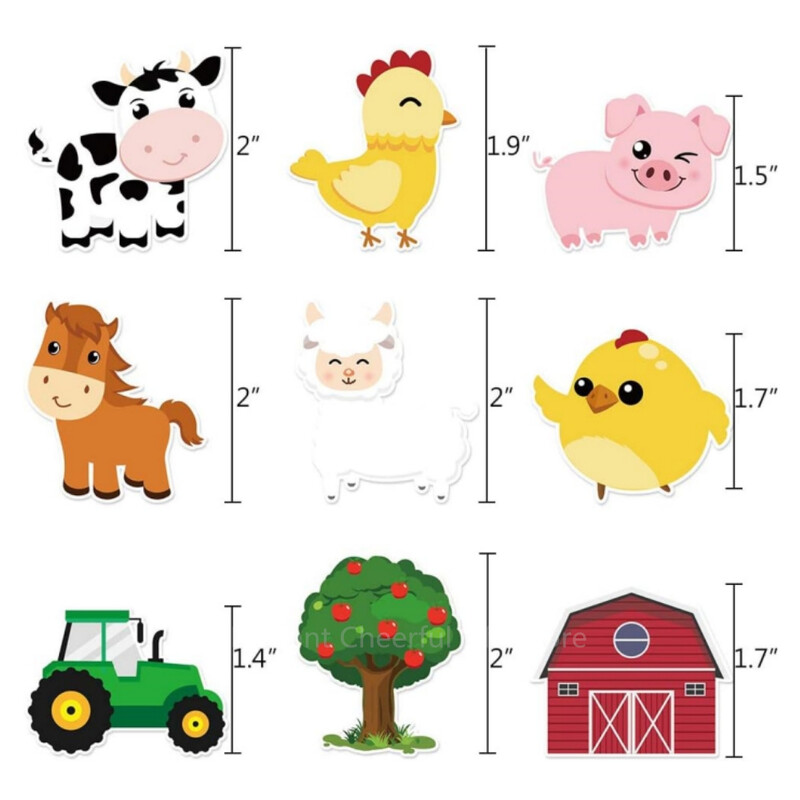 Farm Animal Cake Topper Rajzfilm Farm Cake Decor Party kellékek gyerekeknek Születésnapi Babazuhany Barnyard Cupcake Topper Dekorációk