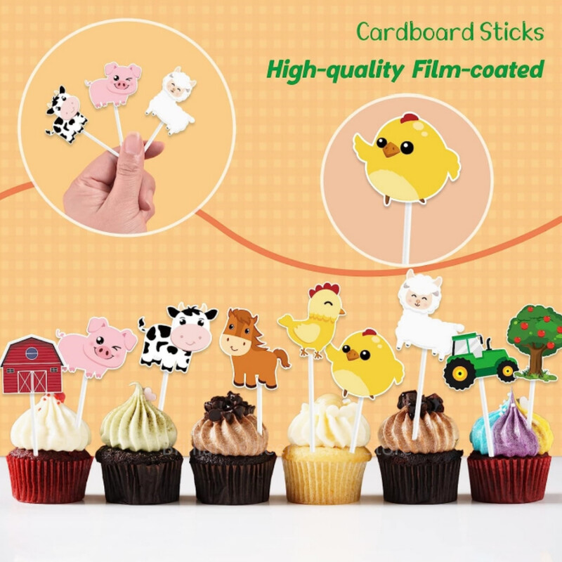 Farm Animal Cake Topper Rajzfilm Farm Cake Decor Party kellékek gyerekeknek Születésnapi Babazuhany Barnyard Cupcake Topper Dekorációk