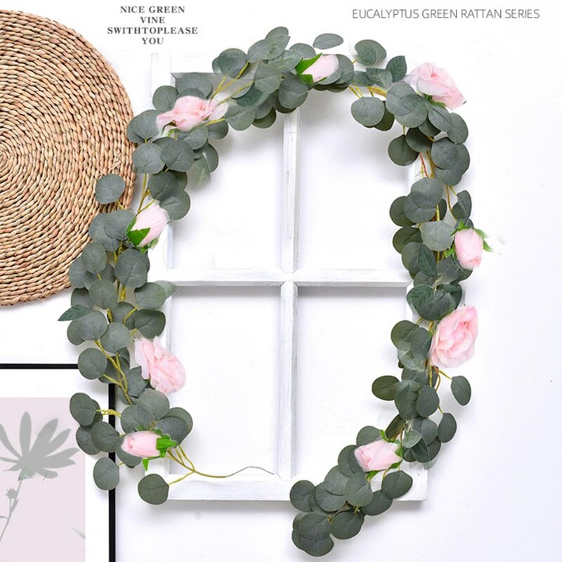 Függő eukaliptusz füzér mesterséges eukaliptusz füzér Elegáns mesterséges eukaliptusz rózsafüzér otthoni kerthez beltéri használatra