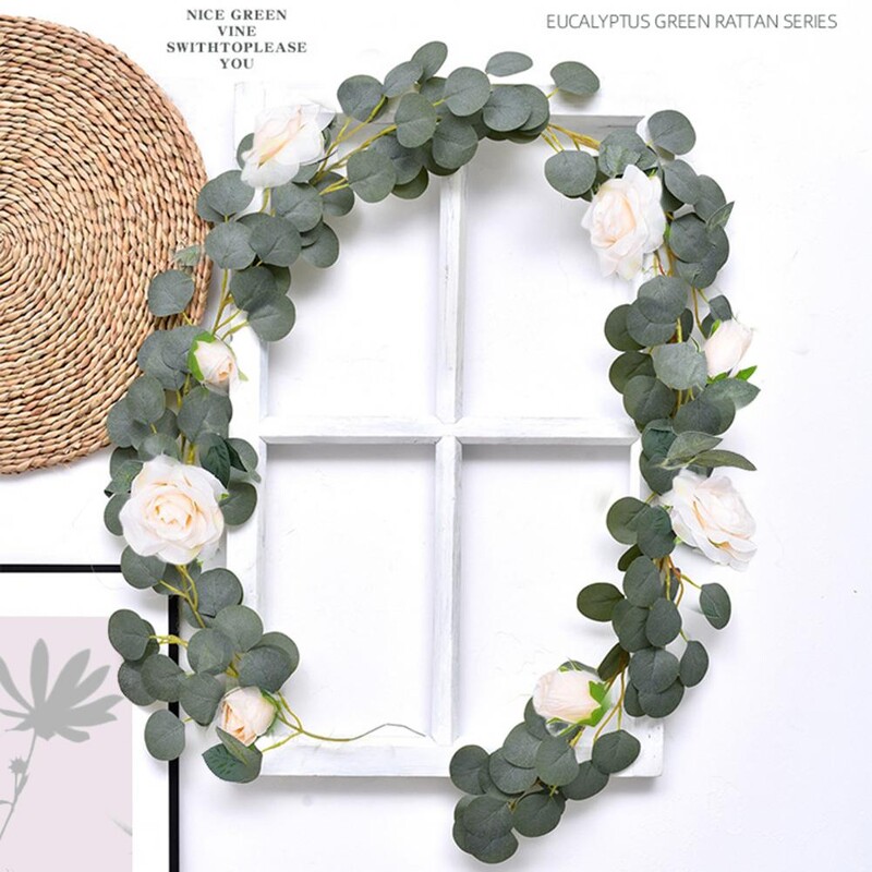 Függő eukaliptusz füzér mesterséges eukaliptusz füzér Elegáns mesterséges eukaliptusz rózsafüzér otthoni kerthez beltéri használatra