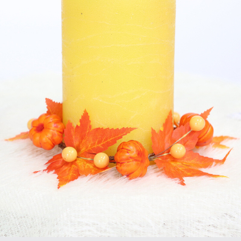 Tök juharlevél koszorú gyertyagyűrű mesterséges koszorú bejárati ajtó faldísz Halloween party gyertyatartó otthoni asztaldísz