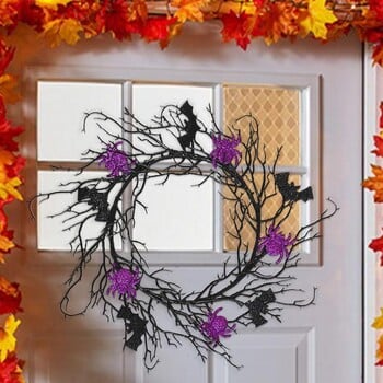 Halloween Spider Wreath Spooky Bat Spider Halloween Branch στεφάνι Creepy Handmade Spider Τεχνητό στεφάνι για εξωτερικό σπίτι