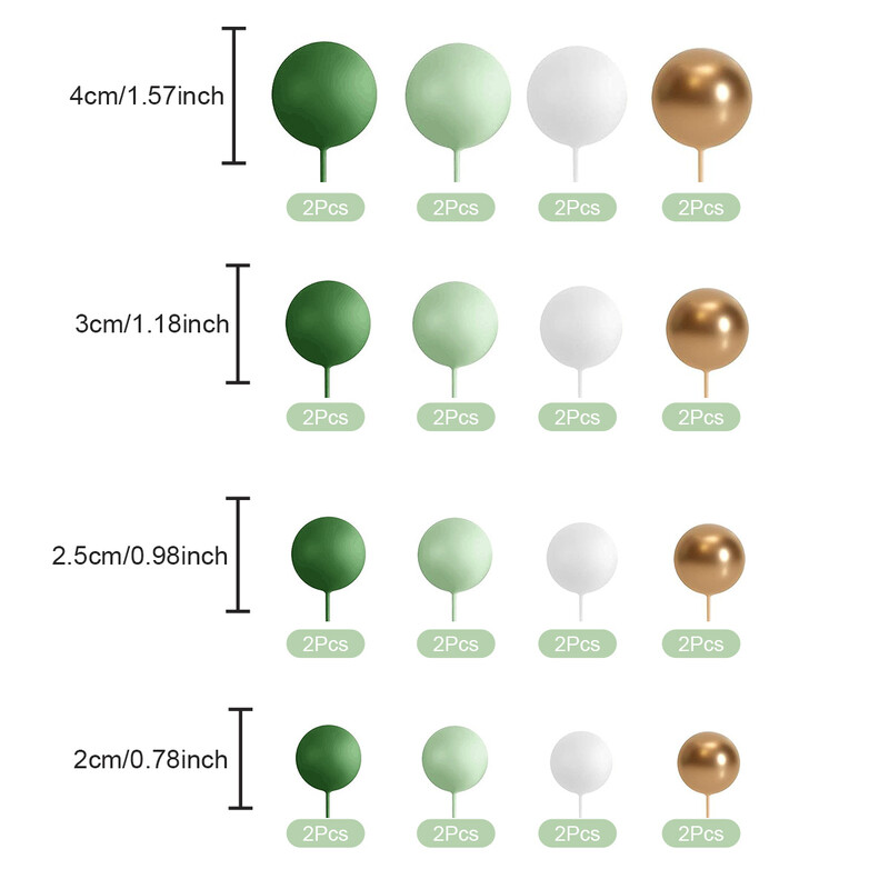 32db Green Ball tortafeltöltő mini lufi pálcikák habgolyók tortafelvonó esküvői partira Születésnapi tortadíszítés