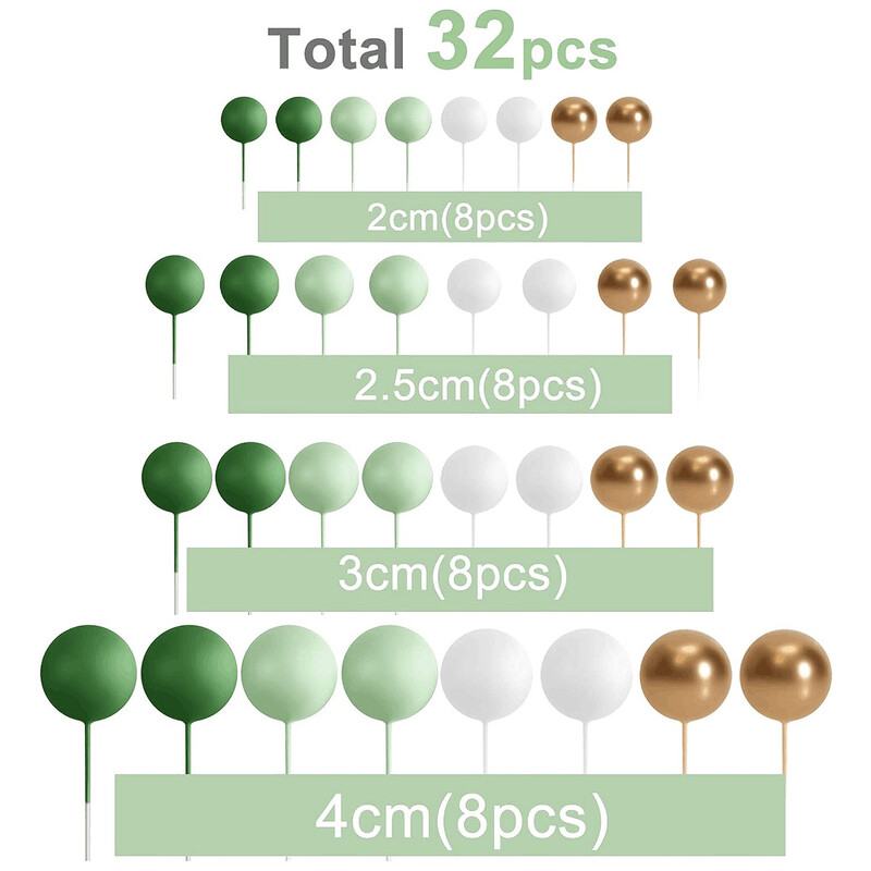 32db Green Ball tortafeltöltő mini lufi pálcikák habgolyók tortafelvonó esküvői partira Születésnapi tortadíszítés