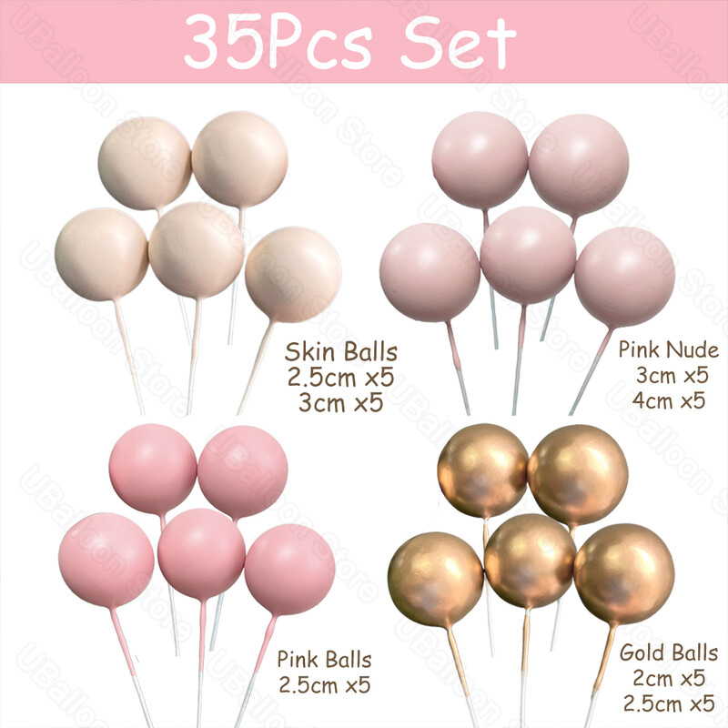 1 szett Pink Balls tortadíszek 2-4 cm arany Boho Skin Baby Pink tortafeltétek születésnapi esküvői babaváró party torta kellékek