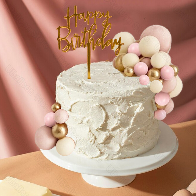 1 szett Pink Balls tortadíszek 2-4 cm arany Boho Skin Baby Pink tortafeltétek születésnapi esküvői babaváró party torta kellékek